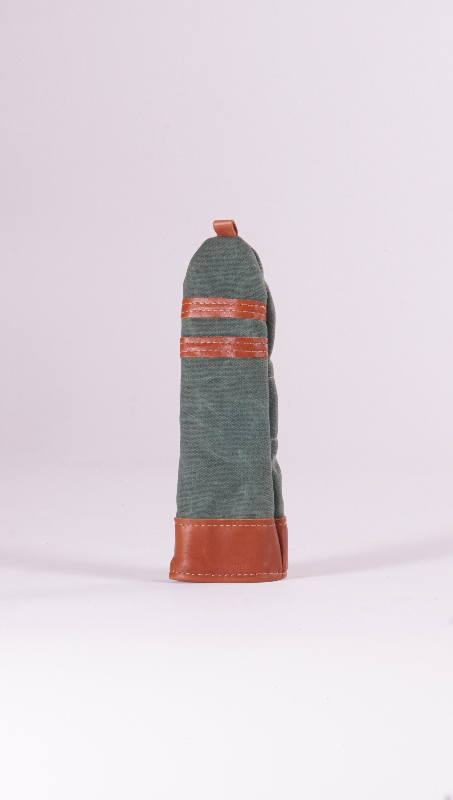 Hybrid Head Cover - Spruce Green Waxed Canvas & Natural Leather trim (2 stripes)