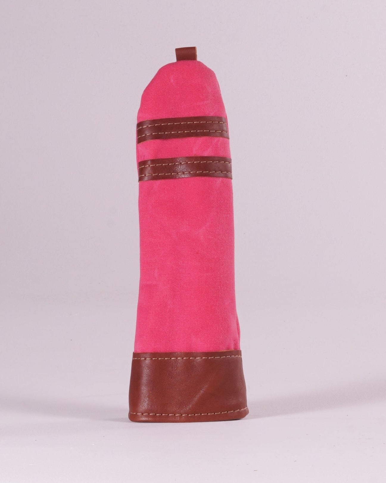 Hybrid Head Cover - Hot Pink Waxed Canvas & Chestnut Leather trim (2 stripes)
