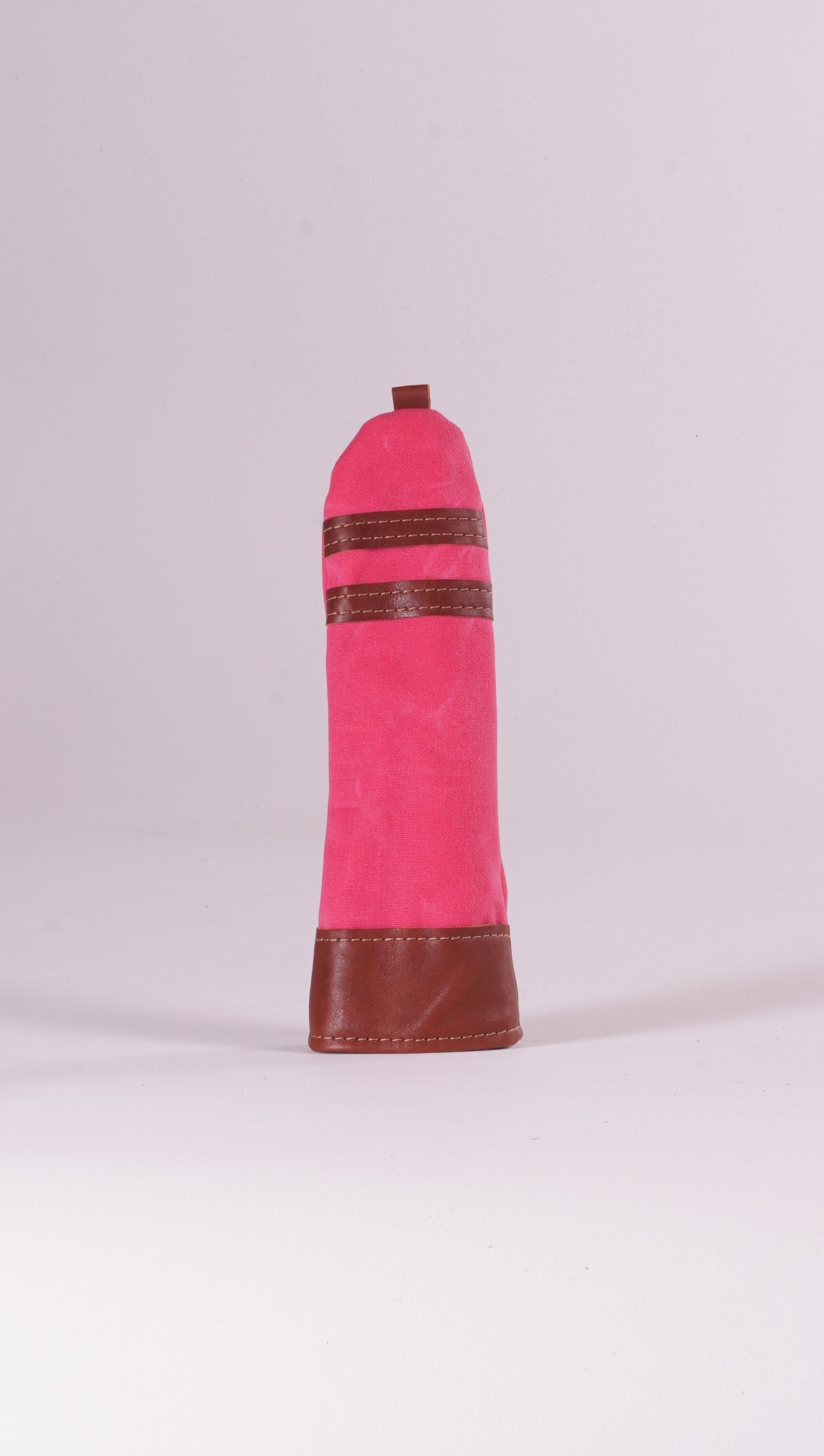 Hybrid Head Cover - Hot Pink Waxed Canvas & Chestnut Leather trim (2 stripes)