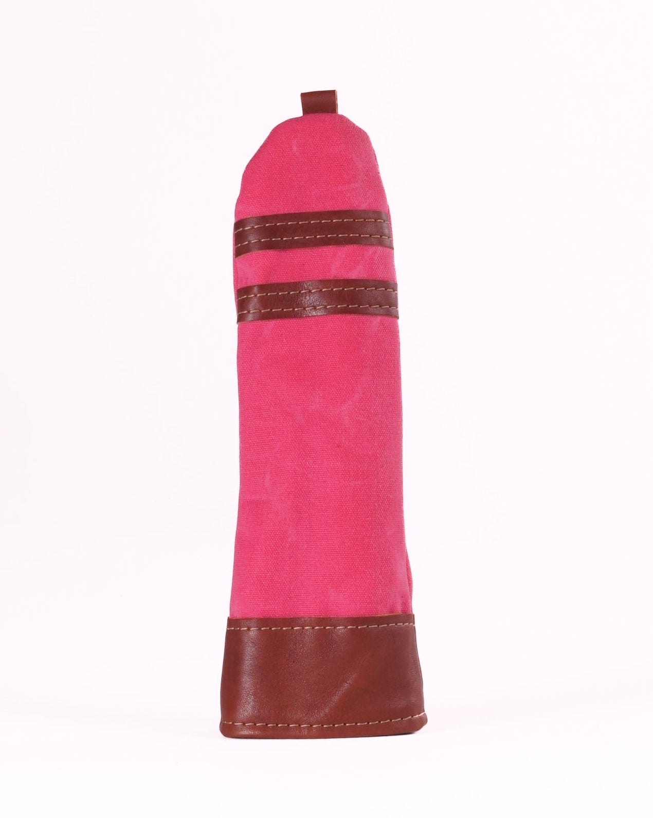 Hybrid Head Cover - Hot Pink Waxed Canvas & Chestnut Leather trim (2 stripes)
