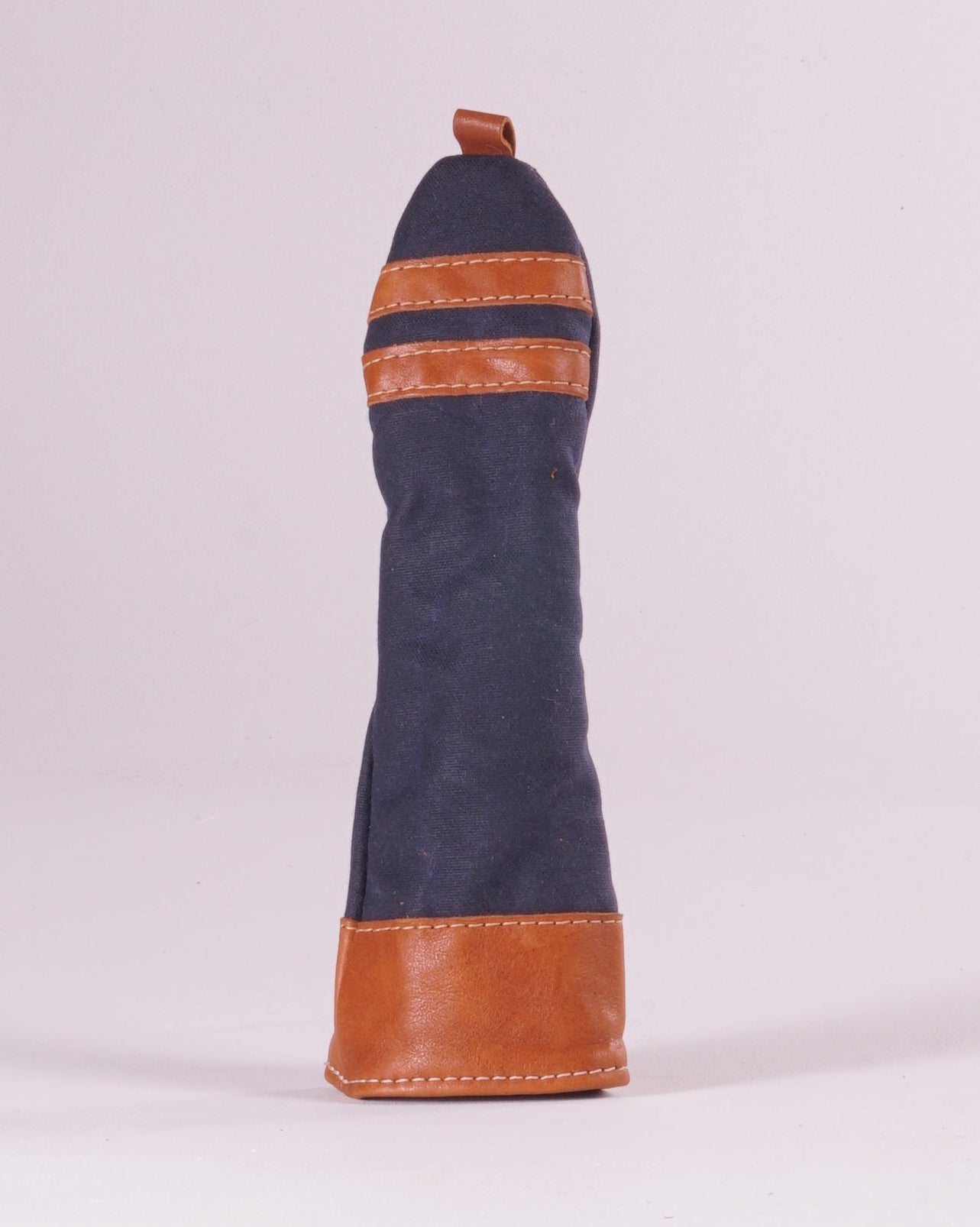 Hybrid Head Cover - Navy Waxed Canvas & Natural Leather trim (2 stripes)