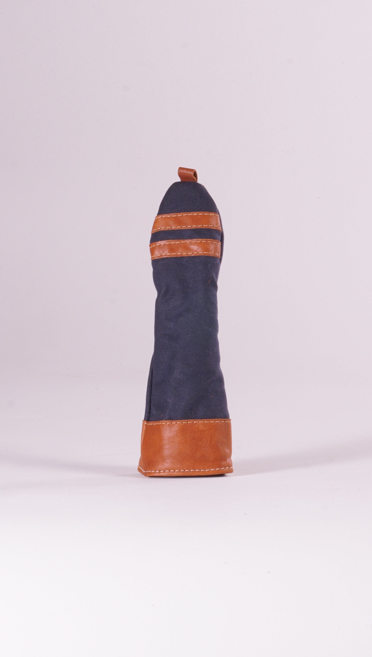 Hybrid Head Cover - Navy Waxed Canvas & Natural Leather trim (2 stripes)