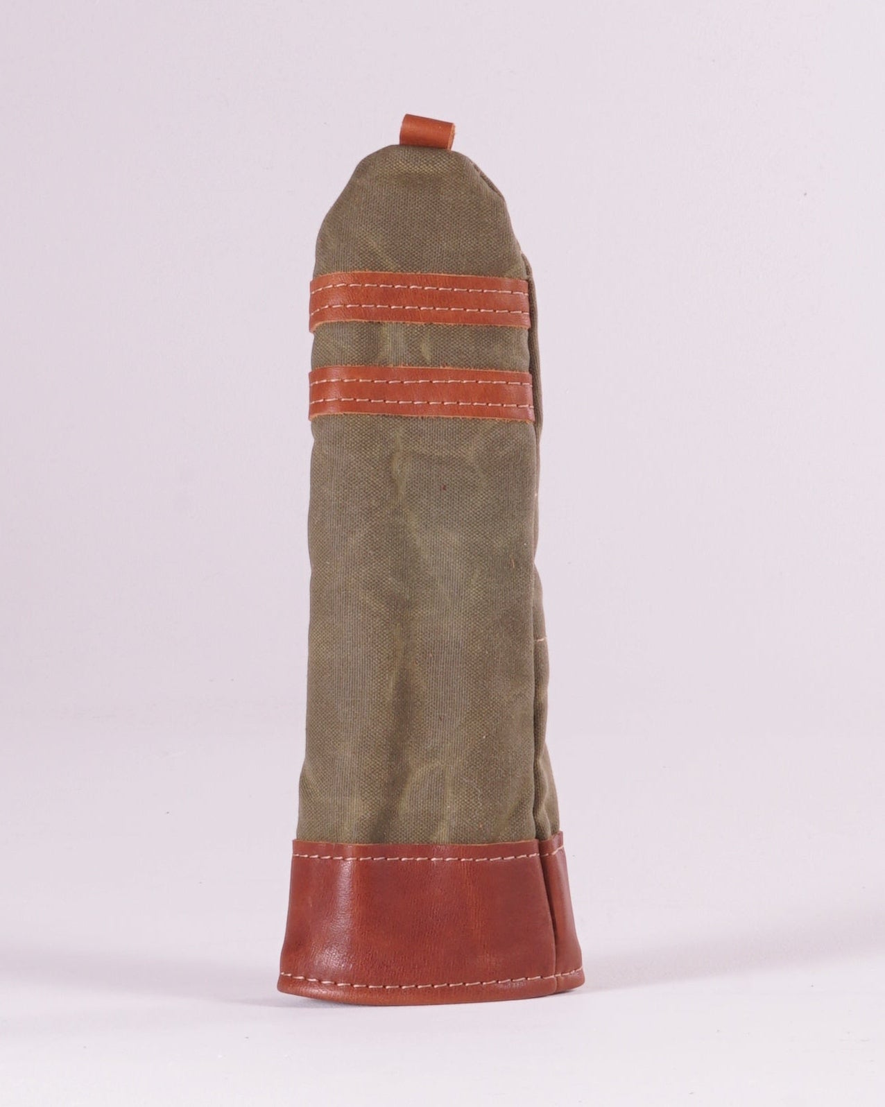 Hybrid Head Cover - Olive Waxed Canvas & Natural leather trim (2 stripes)