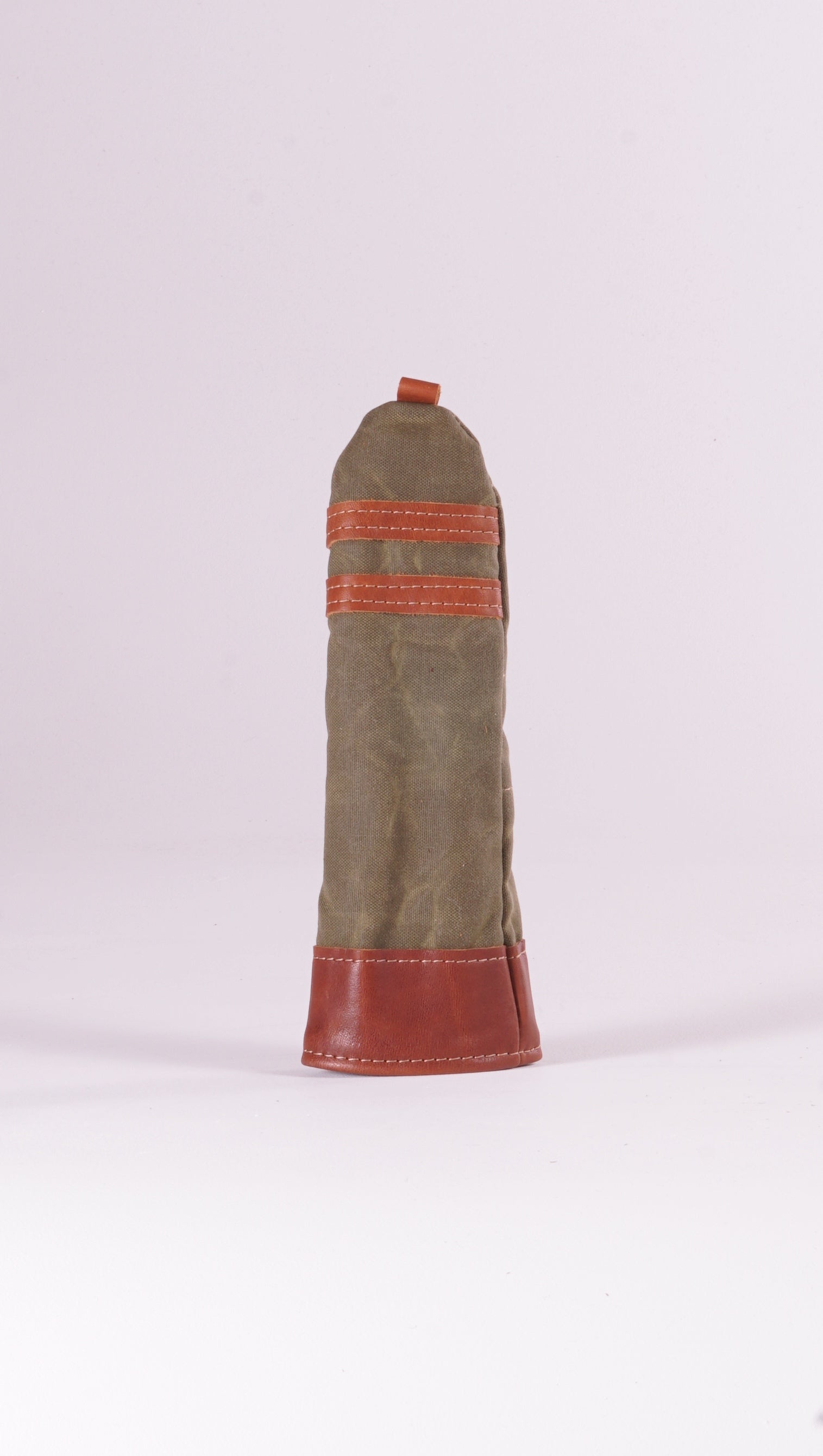 Hybrid Head Cover - Olive Waxed Canvas & Natural leather trim (2 stripes)