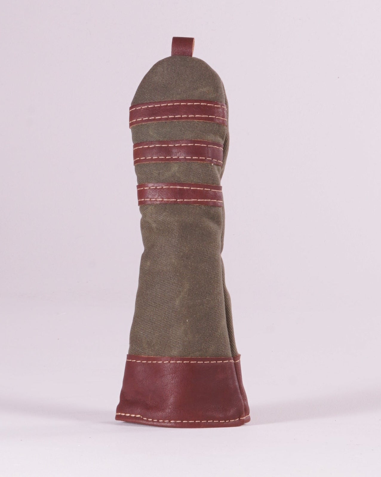 Hybrid Head Cover - Olive Waxed Canvas & Chestnut Leather trim (3 stripes)