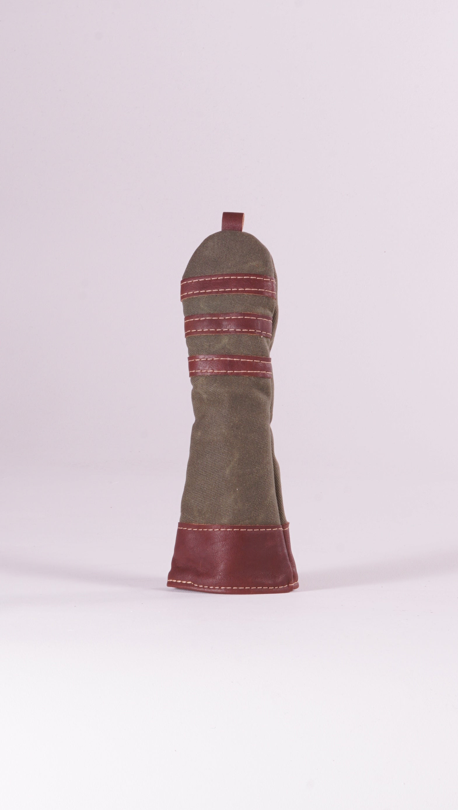 Hybrid Head Cover - Olive Waxed Canvas & Chestnut Leather trim (3 stripes)