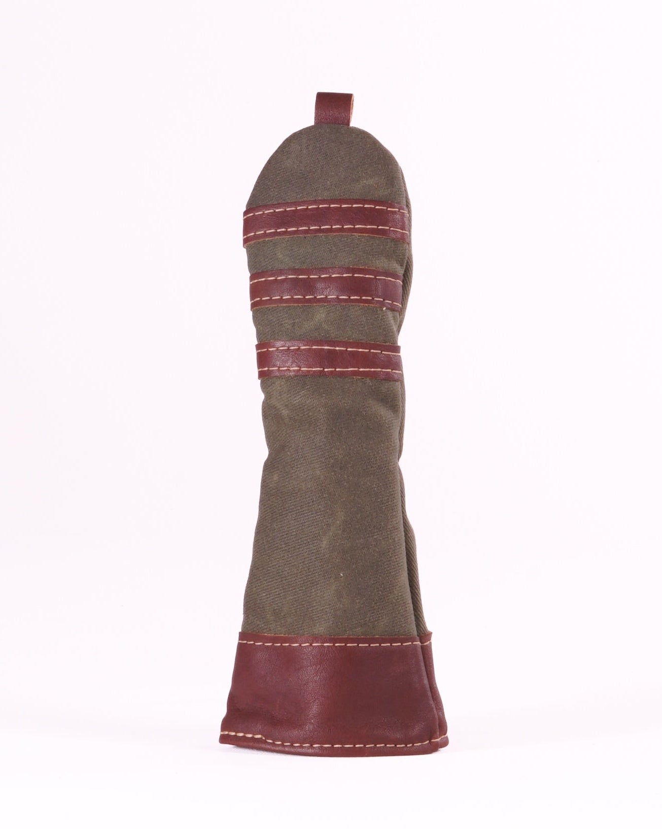 Hybrid Head Cover - Olive Waxed Canvas & Chestnut Leather trim (3 stripes)