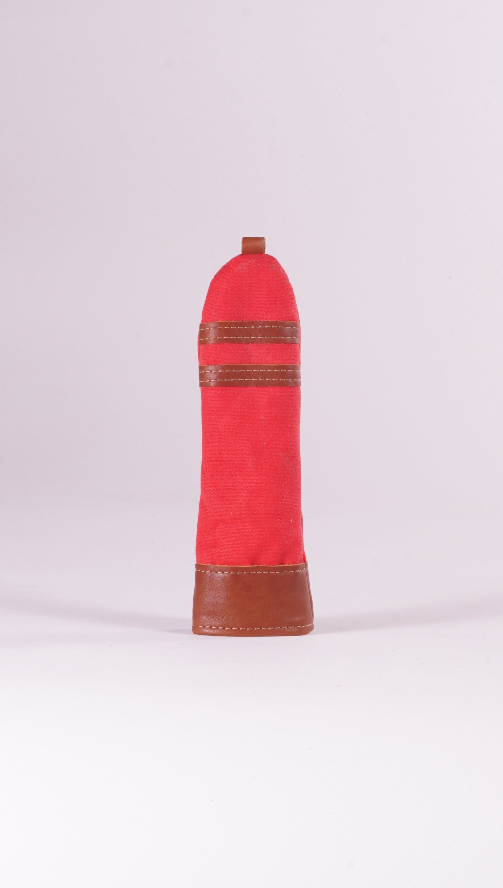 Hybrid Head Cover - Bright Red Waxed Canvas & Chestnut Leather trim (2 stripes)