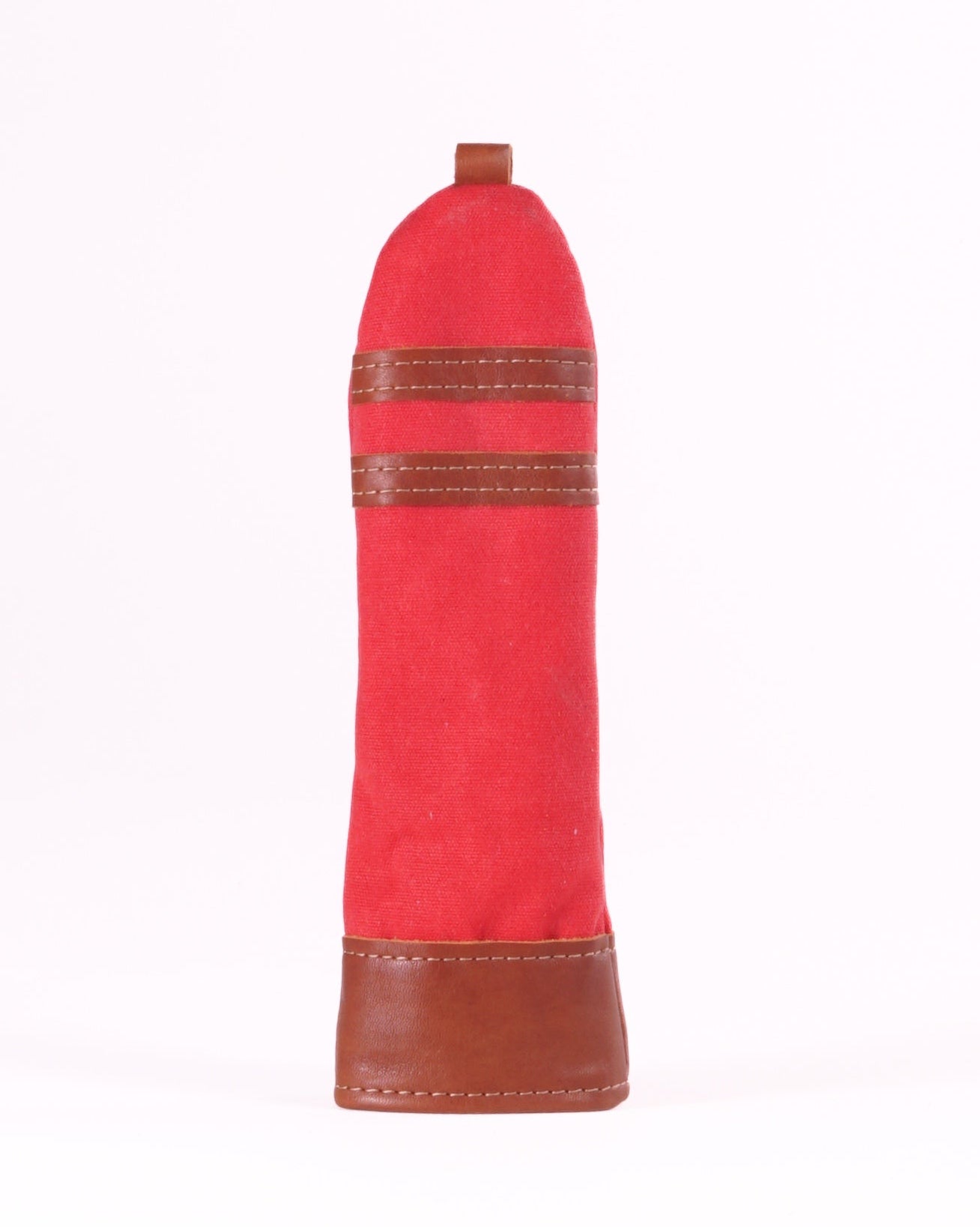 Hybrid Head Cover - Bright Red Waxed Canvas & Chestnut Leather trim (2 stripes)