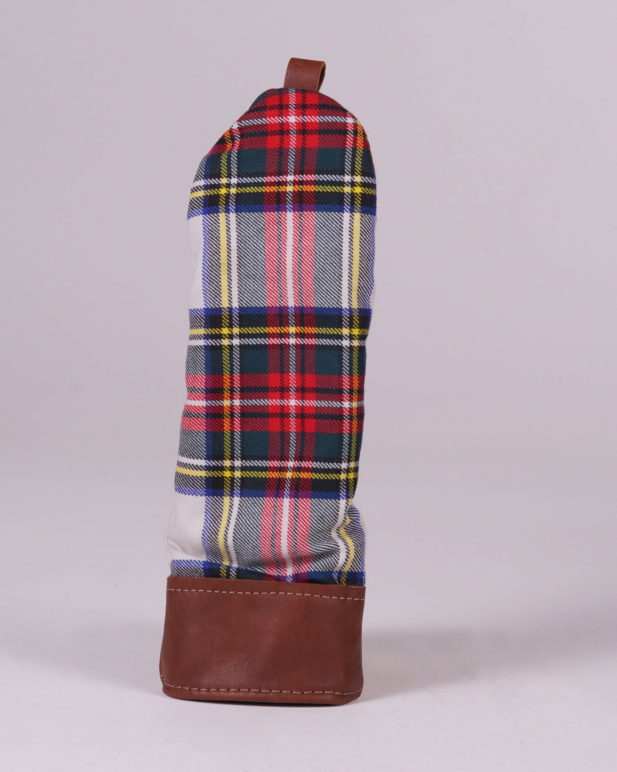 Hybrid Head Cover - Modern Stewart Dress Tartan with Chestnut Leather Trim