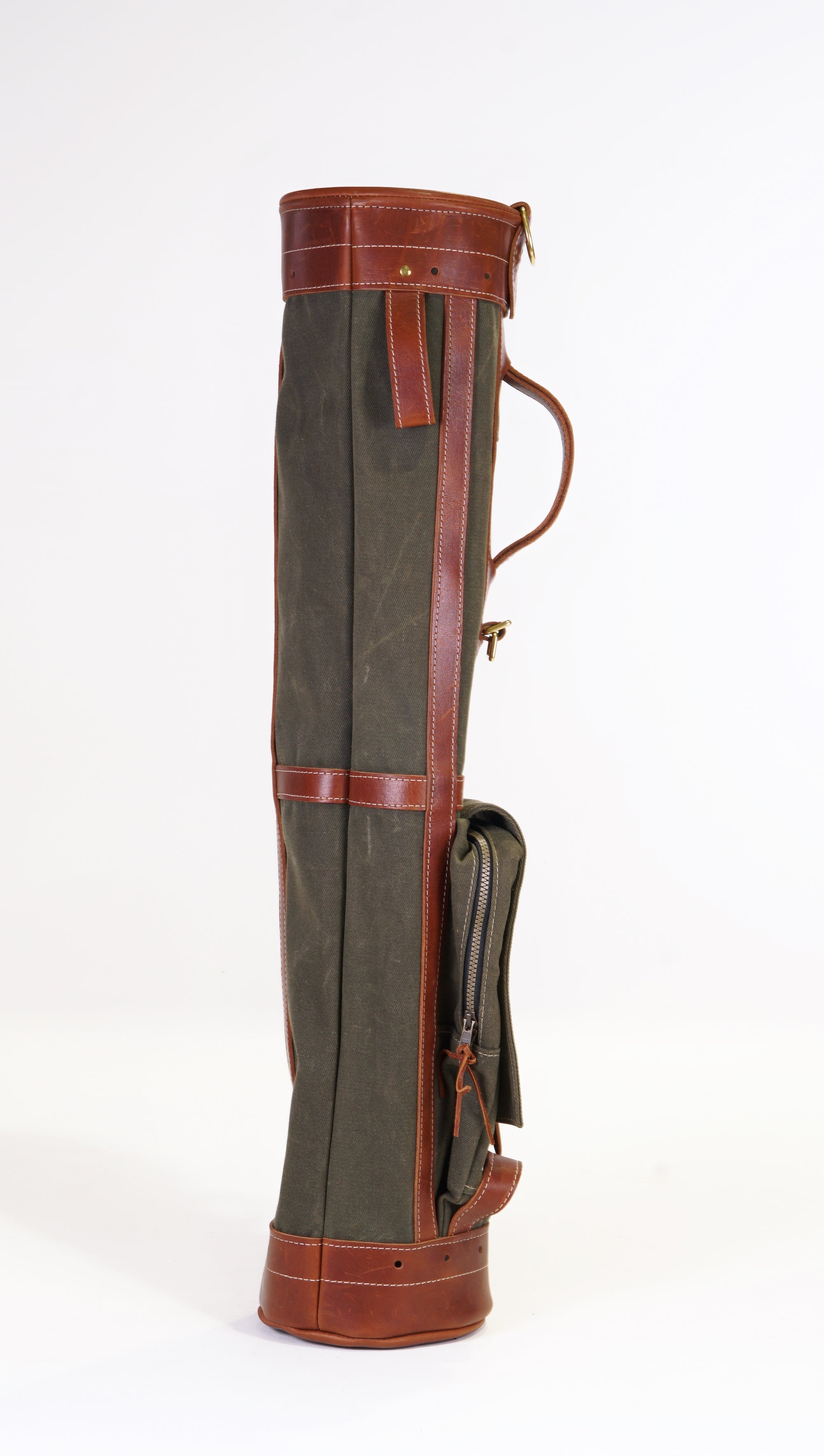 Sunday Style Golf Bag - Olive Waxed Canvas Chestnut Leather Trim