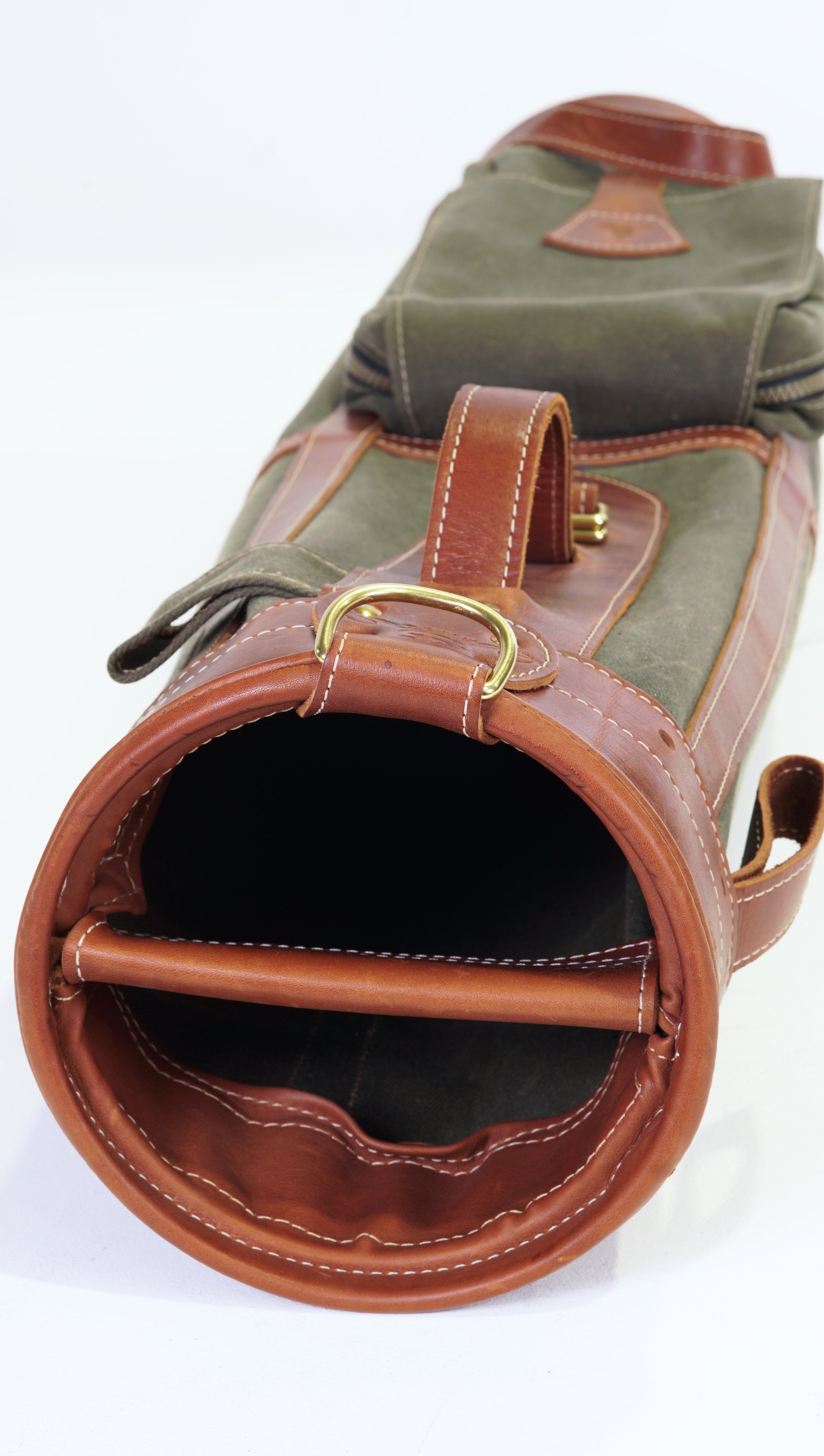 Sunday Style Golf Bag - Olive Waxed Canvas Chestnut Leather Trim