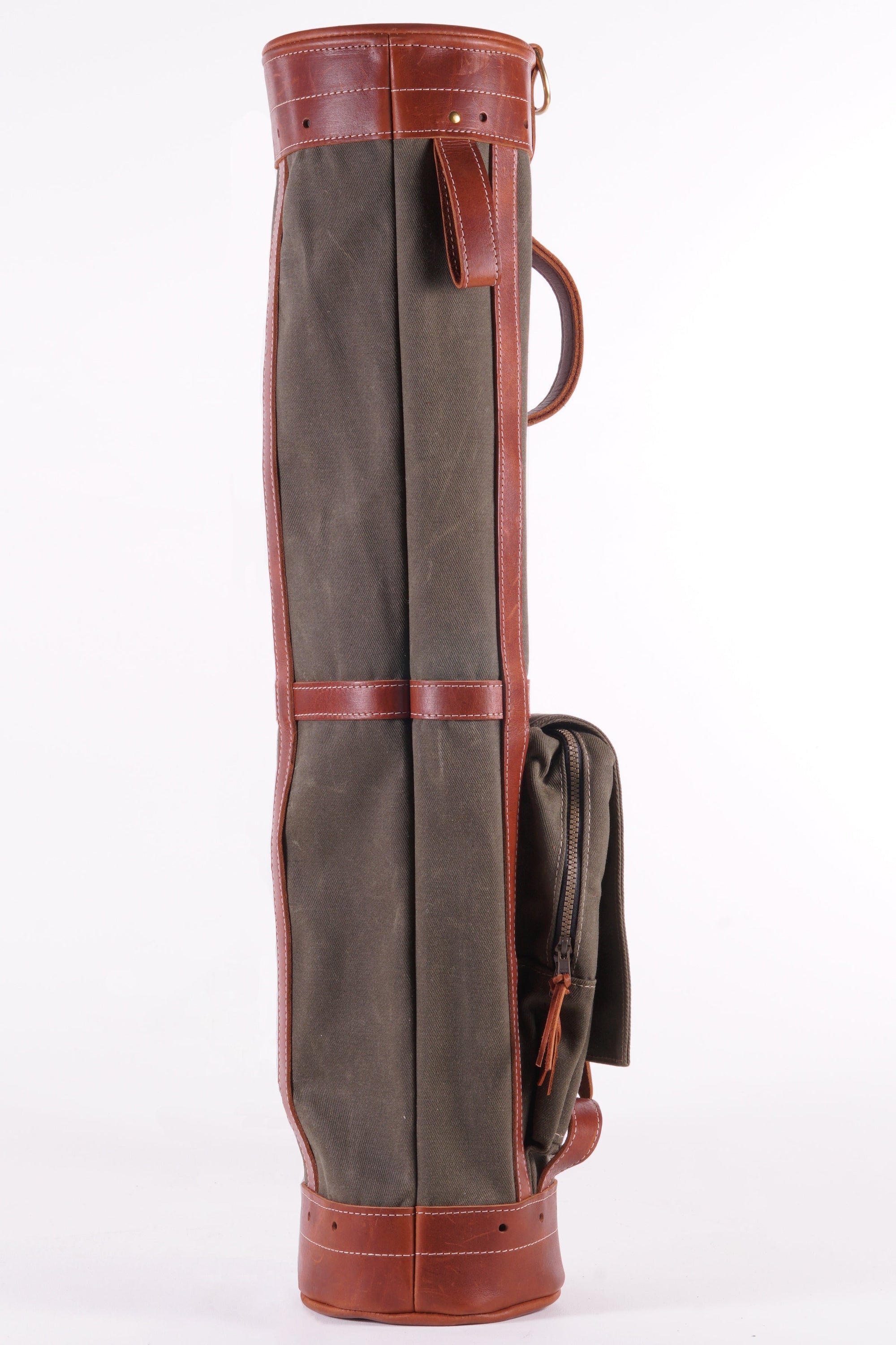 Sunday Style Golf Bag - Olive Waxed Canvas Chestnut Leather Trim
