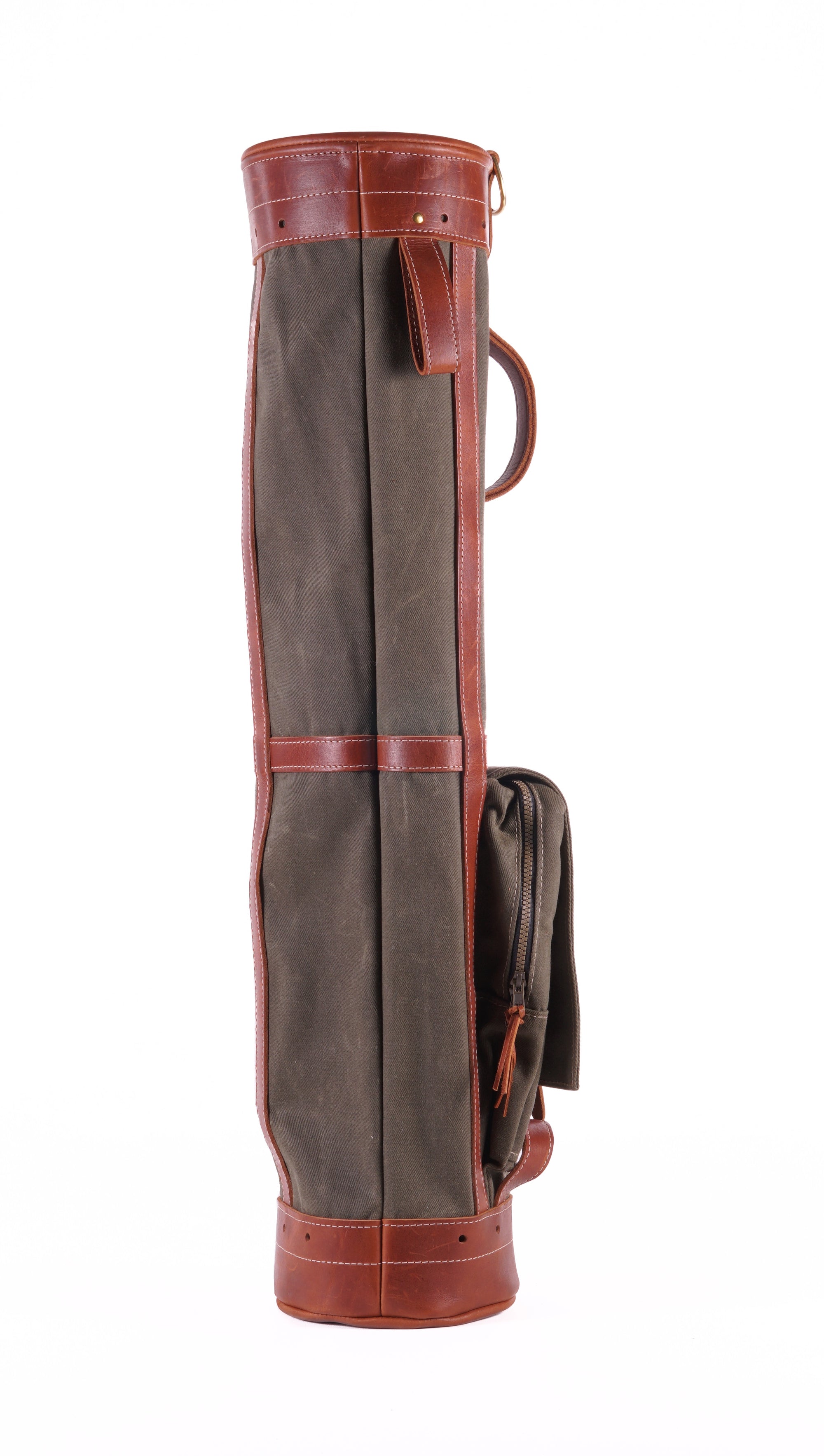 Sunday Style Golf Bag - 7" Olive Waxed Canvas Chestnut Leather Trim