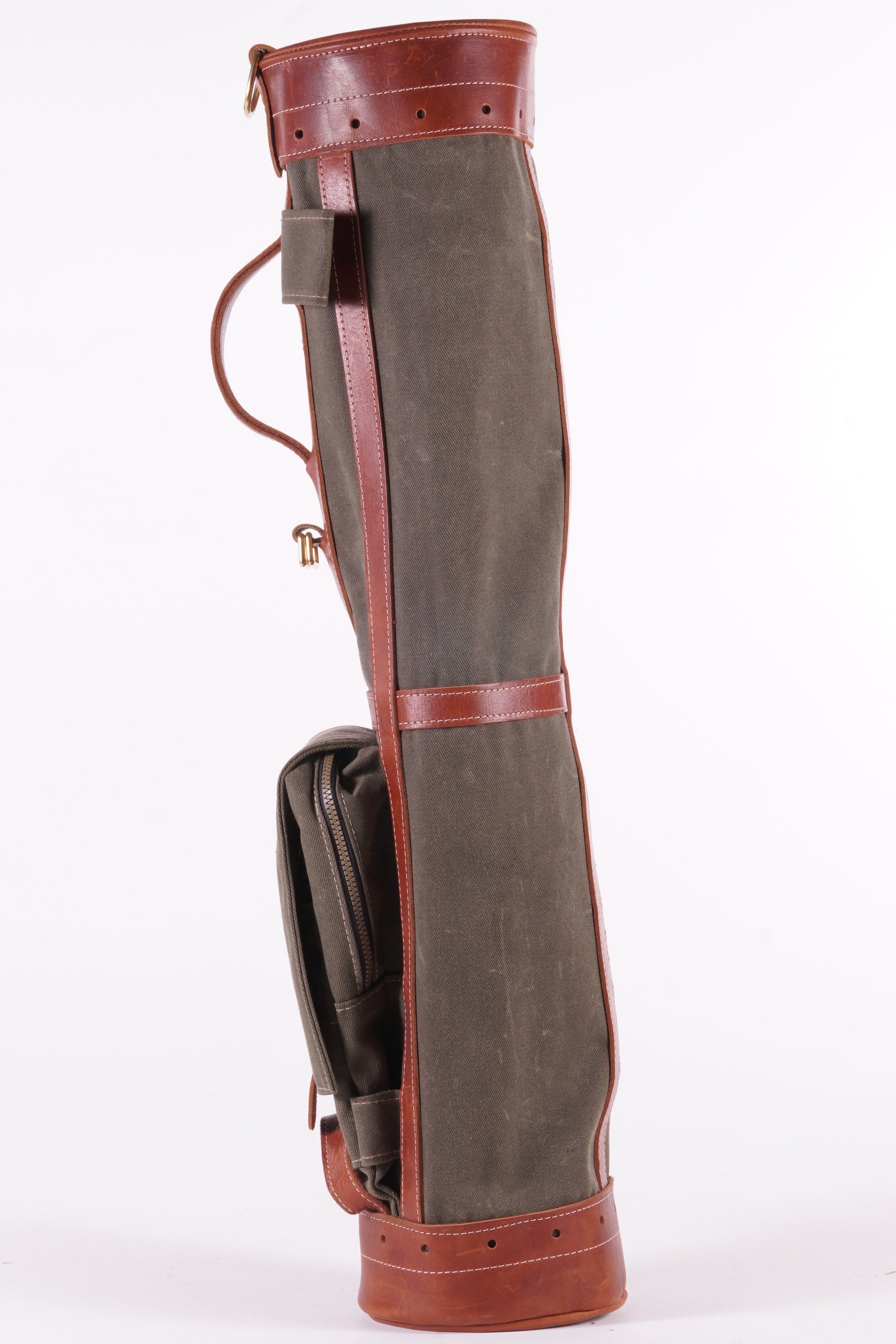 Sunday Style Golf Bag - Olive Waxed Canvas Chestnut Leather Trim