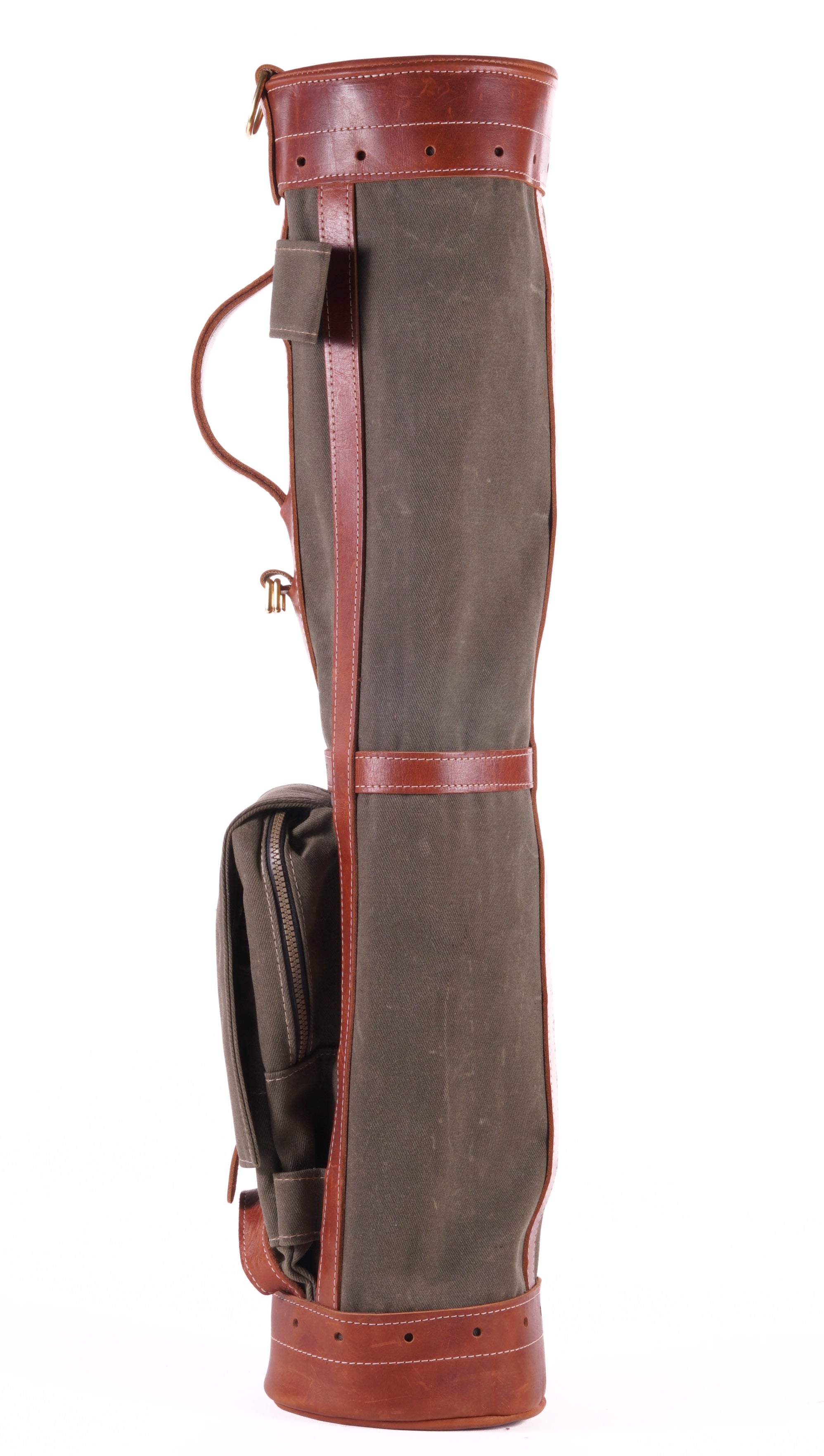 Sunday Style Golf Bag - 7" Olive Waxed Canvas Chestnut Leather Trim