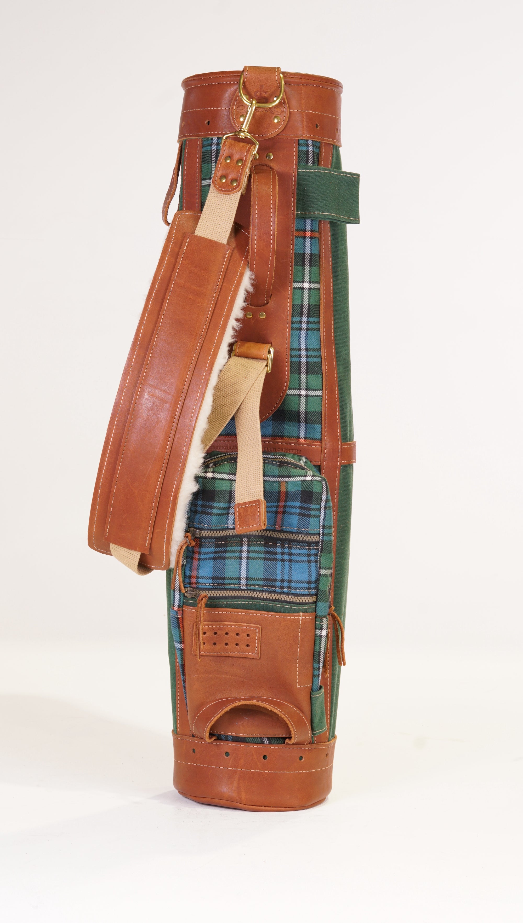 Sunday Style Golf Bag - Mackenzie OC Tartan, Spruce Green Canvas, and Chestnut Leather Trim