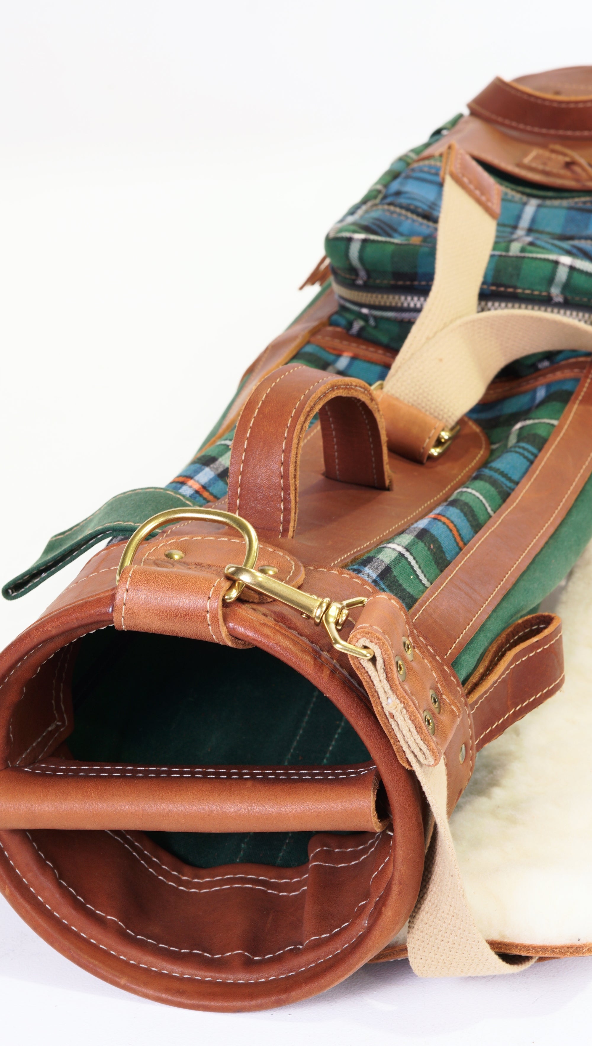 Sunday Style Golf Bag - Mackenzie OC Tartan, Spruce Green Canvas, and Chestnut Leather Trim