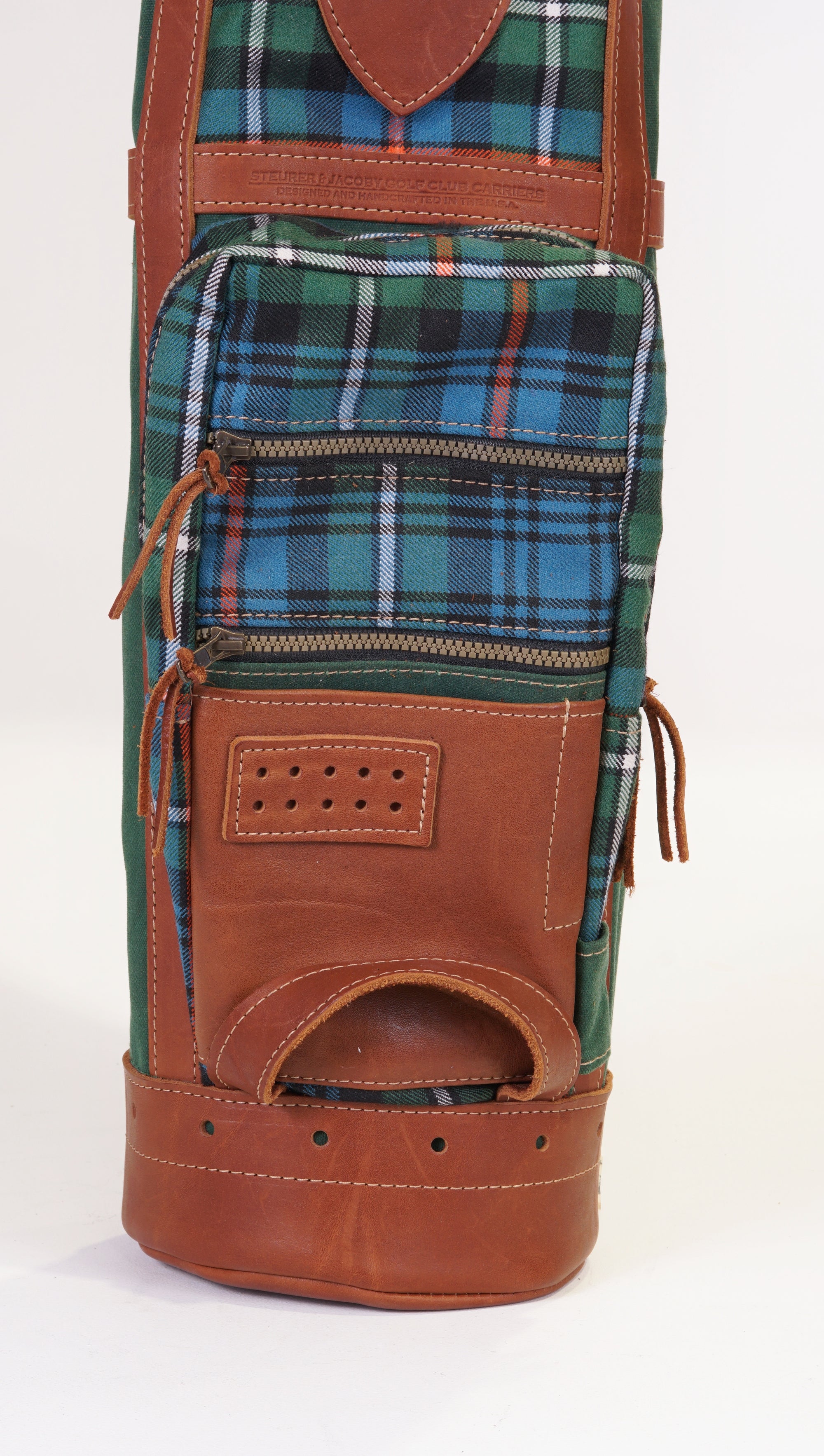 Sunday Style Golf Bag - Mackenzie OC Tartan, Spruce Green Canvas, and Chestnut Leather Trim