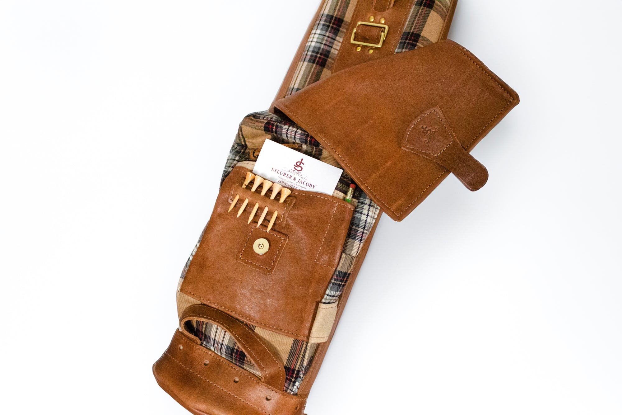 Stewart Camel Tartan Sunday Bag Ball Pocket- Steurer & Jacoby