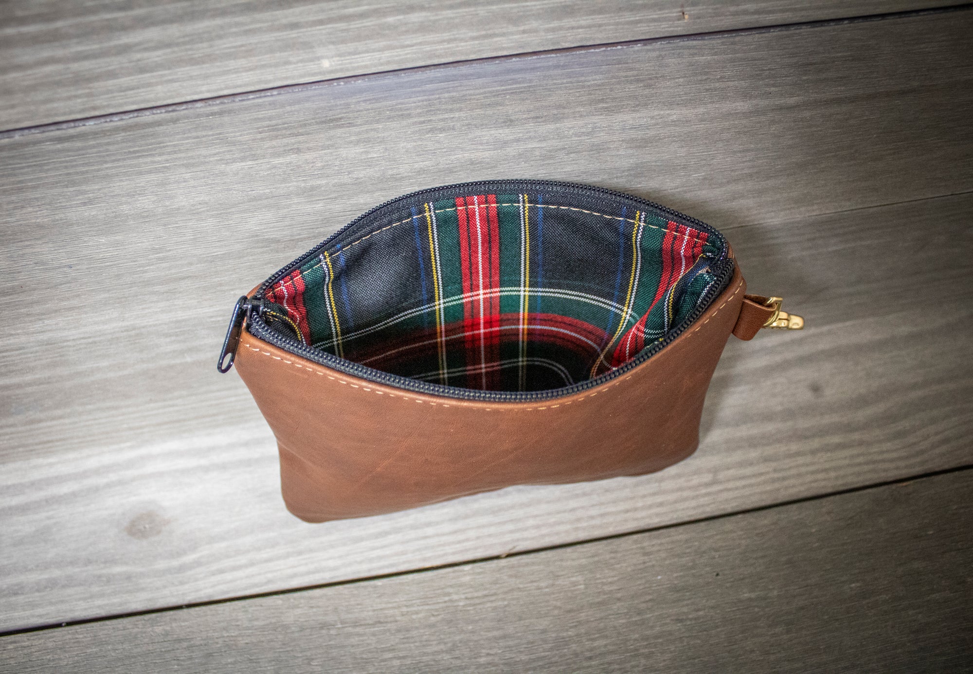 Chestnut Leather Zippered Golf Valuables Pouch Inside- Steurer & Jacoby