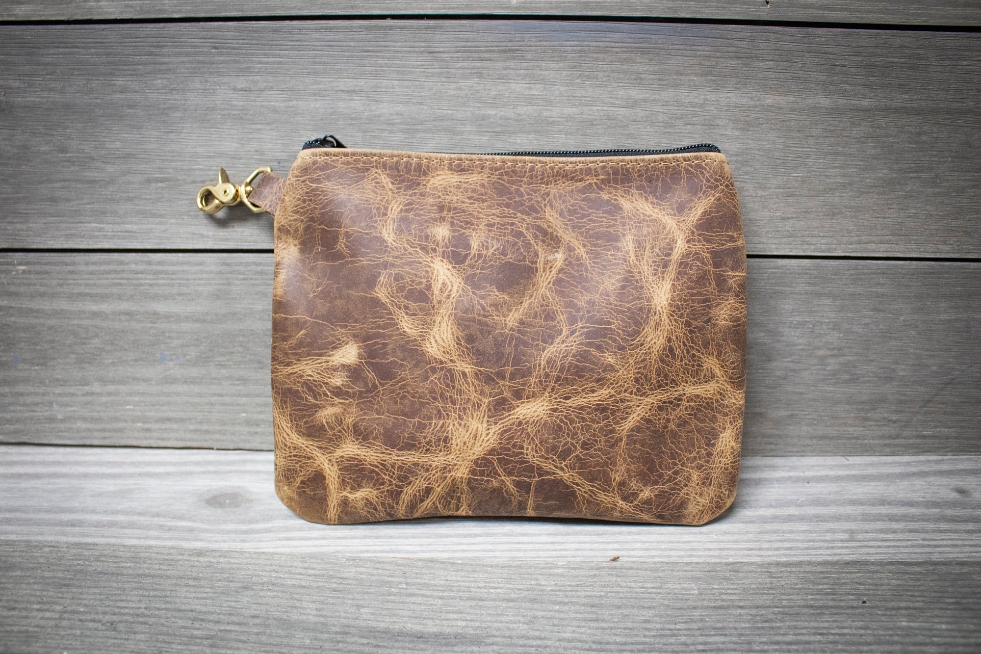 Chocolate Bison Leather Zippered Golf Valuables Pouch- Steurer & Jacoby