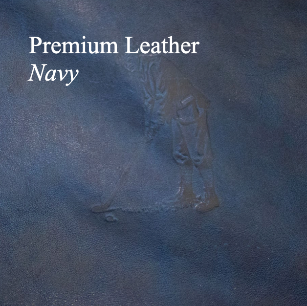 Navy leather texture with 'Premium Leather Navy' text