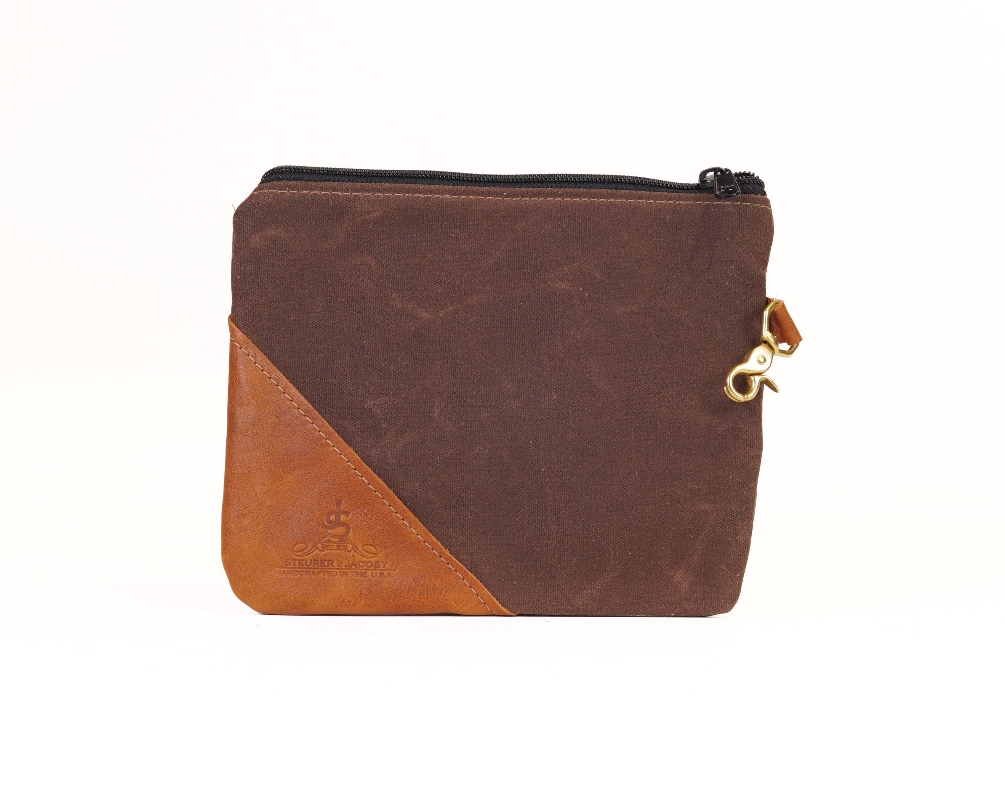 Dark Oak Canvas and Natural Leather 9" X 8" Valuables Pouch