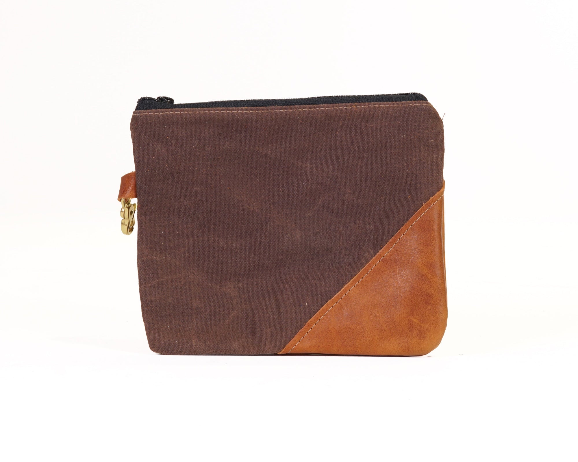 Dark Oak Canvas and Natural Leather 9" X 8" Valuables Pouch