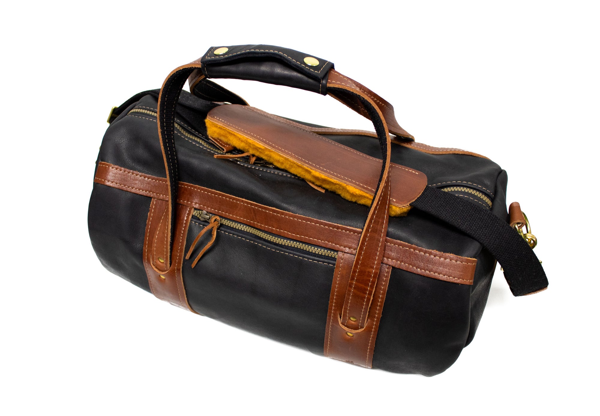 Black Leather with Chestnut Leather Trim Club Duffel