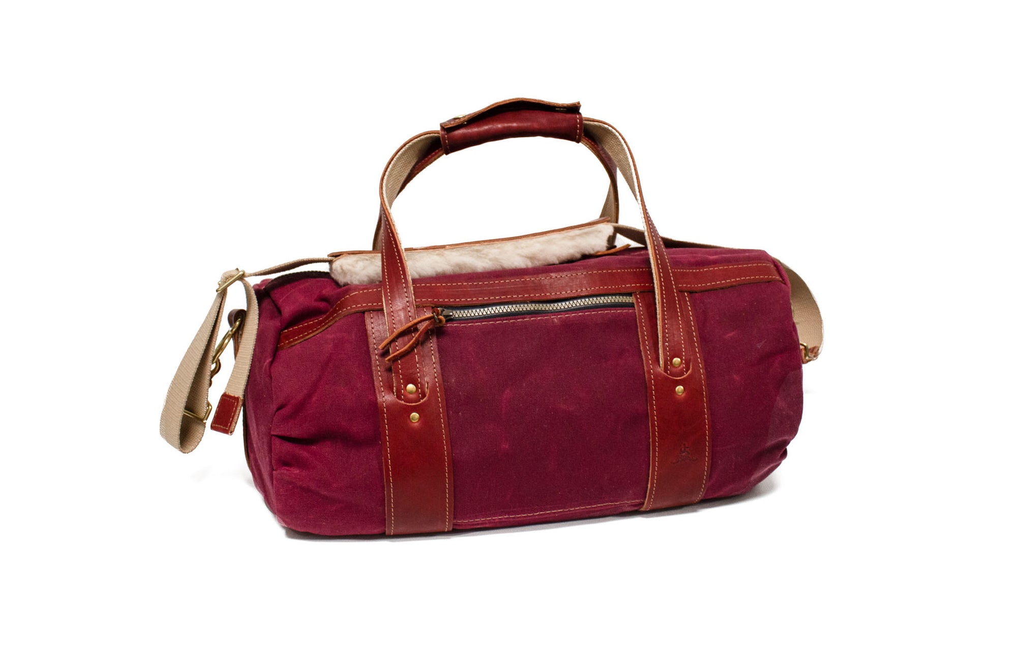 Burgundy and Burgundy Leather Club Duffel- Steurer & Jacoby