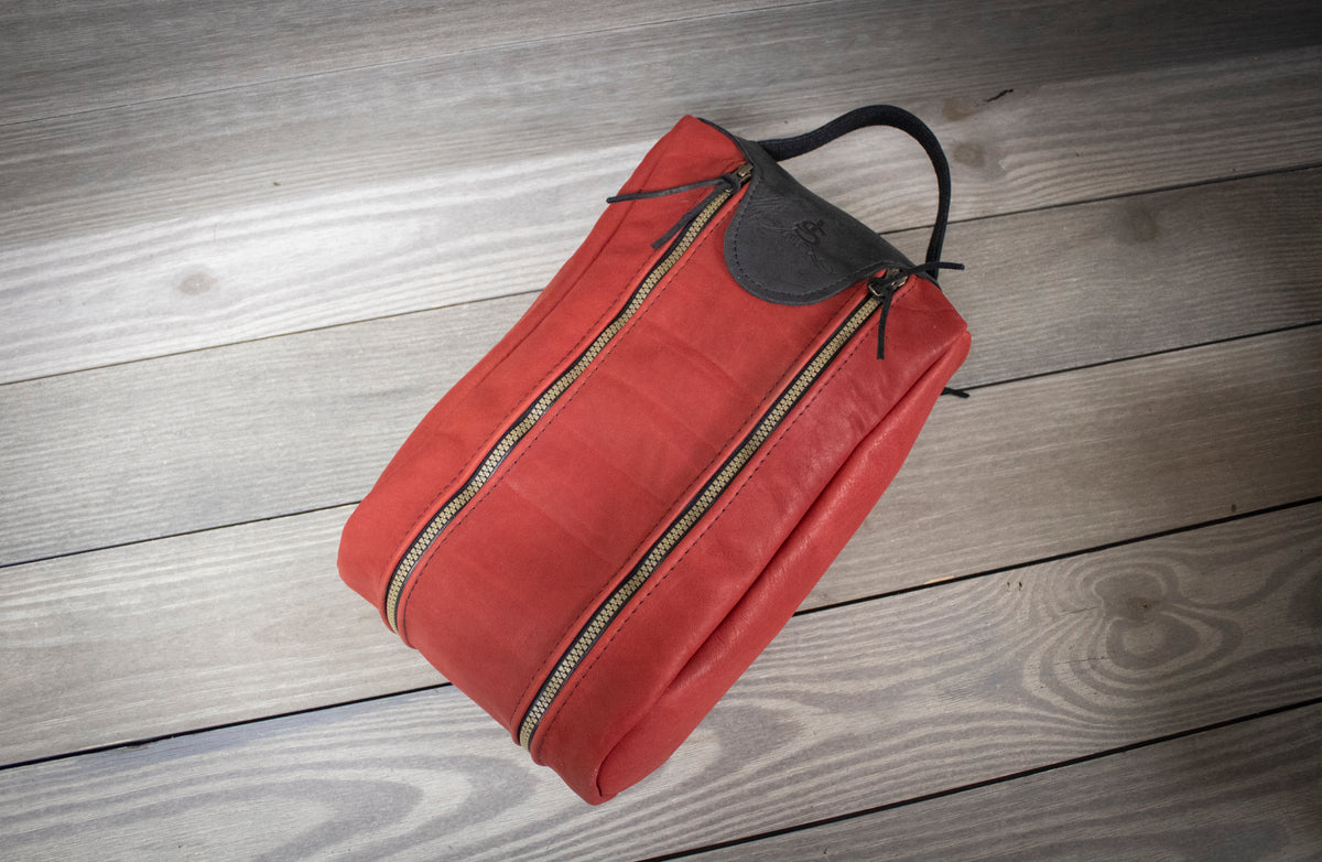 Burgundy Leather with Black Leather Trim Shoe Bag- Steurer & Jacoby