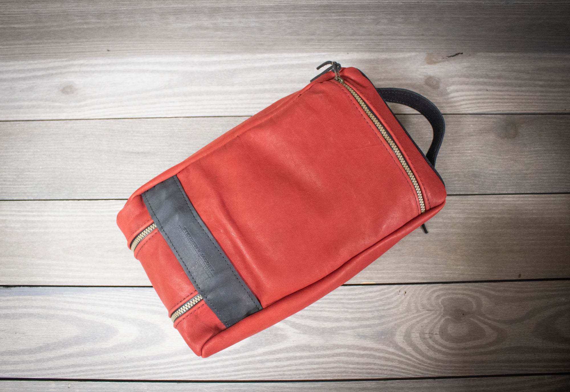 Burgundy Leather with Black Leather Trim Shoe Bag back with Zipper- Steurer & Jacoby