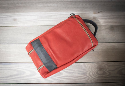 Burgundy Leather with Black Leather Trim Shoe Bag back with Zipper- Steurer & Jacoby