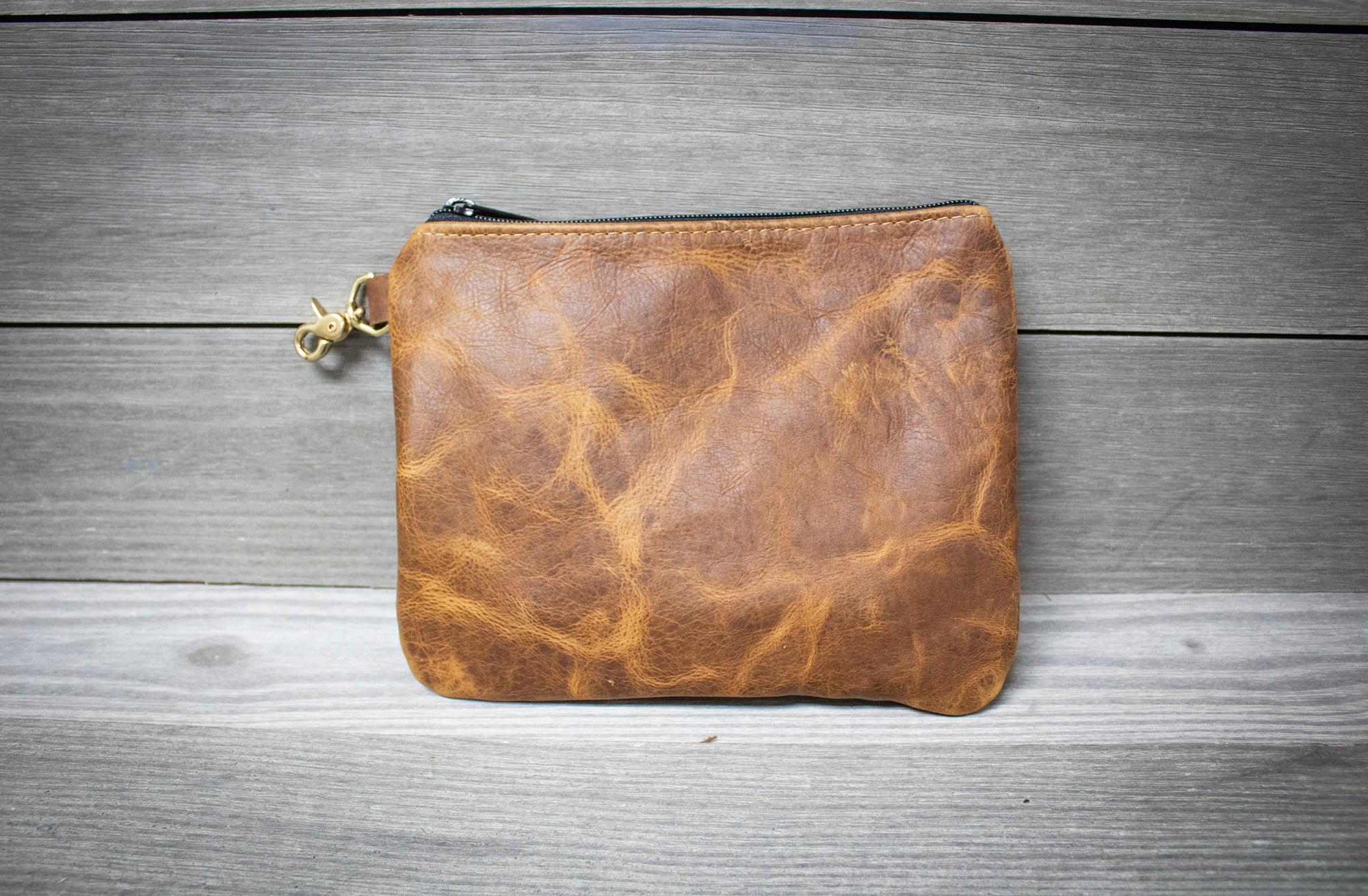 Caramel Bison Leather Zippered Golf Valuables Pouch- Steurer & Jacoby