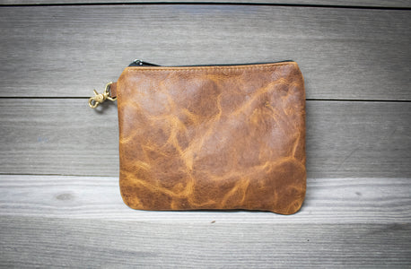 Caramel Bison Leather Zippered Golf Valuables Pouch- Steurer & Jacoby