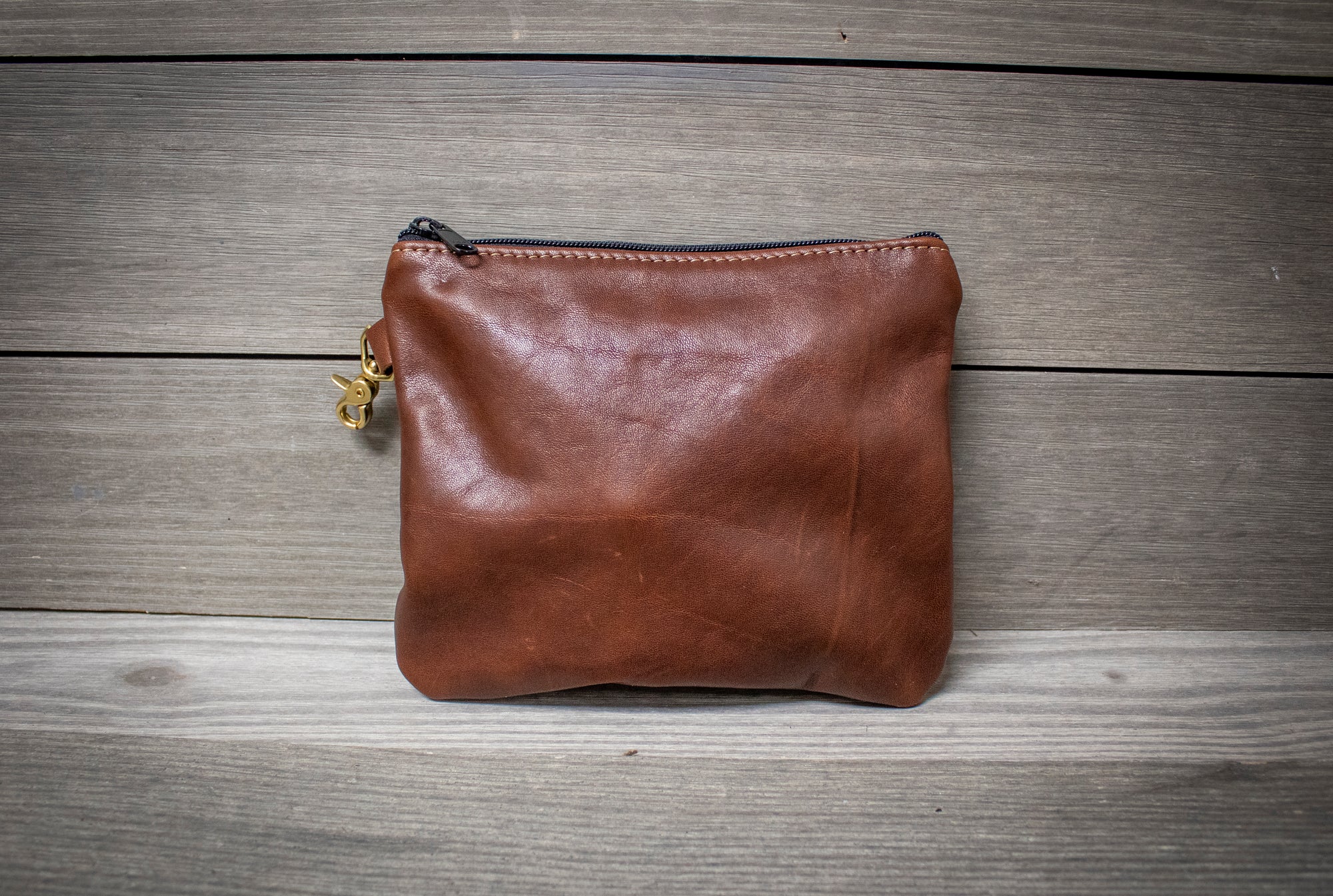Chestnut Leather Zippered Golf Valuables Pouch- Steurer & Jacoby