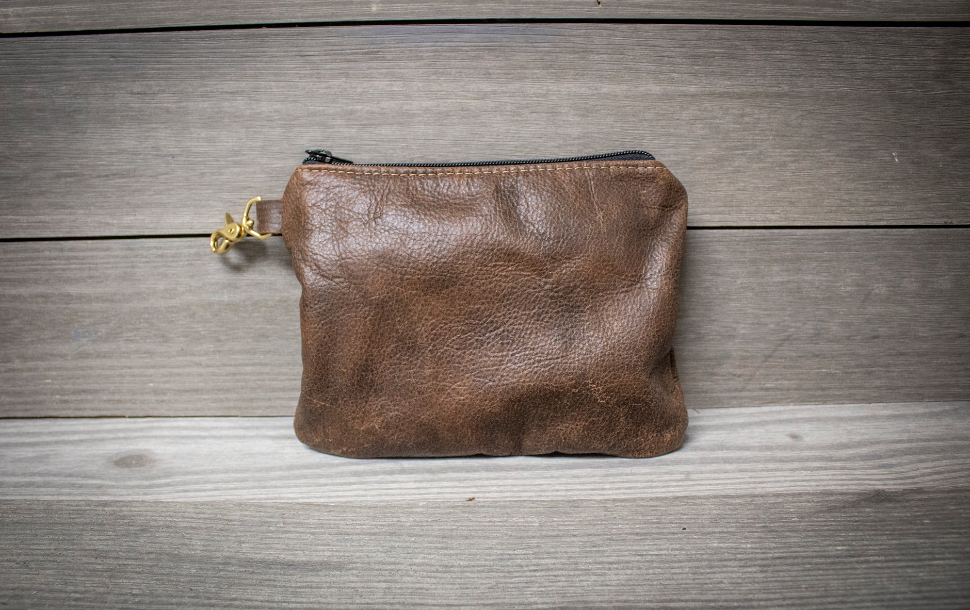 Distressed Bison Leather Zippered Golf Valuables Pouch- Steurer & Jacoby