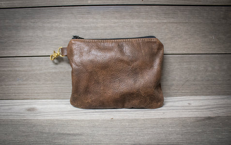 Distressed Bison Leather Zippered Golf Valuables Pouch- Steurer & Jacoby