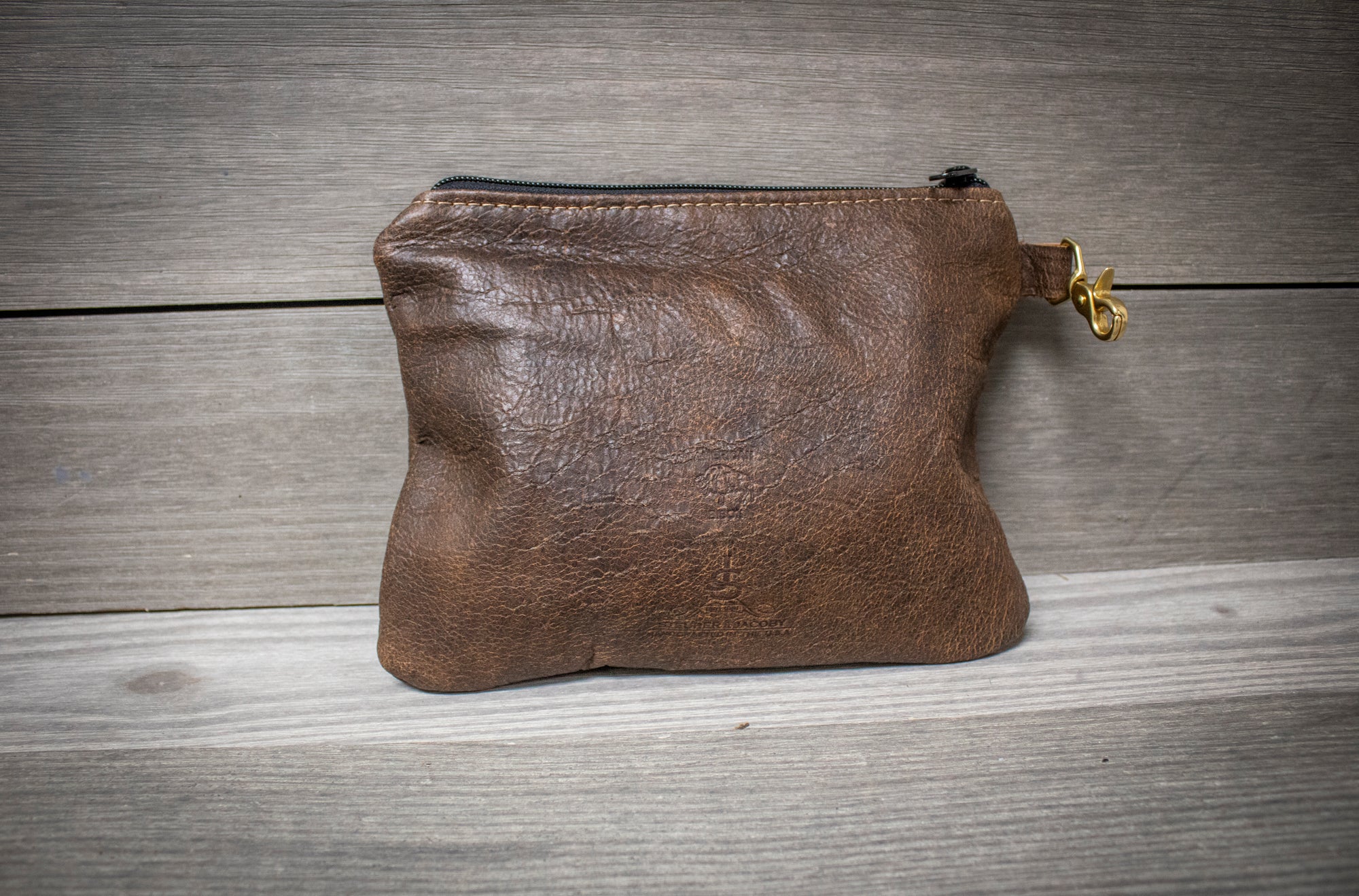 Distressed Bison Leather Zippered Golf Valuables Pouch- Steurer & Jacoby