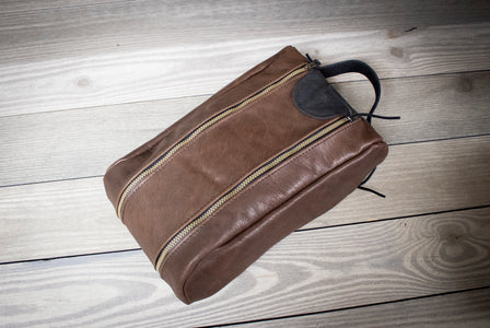 Distressed Bison and Black Leather Trim Shoe Bag-Steurer & Jacoby