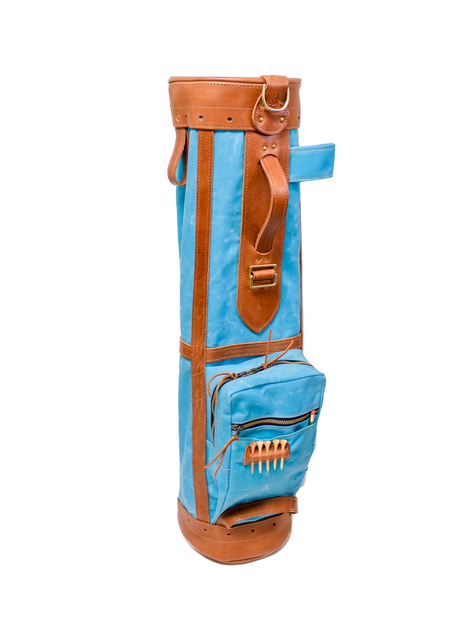  Light Blue with Natural Leather Sunday Style Golf Bag- Steurer & Jacoby