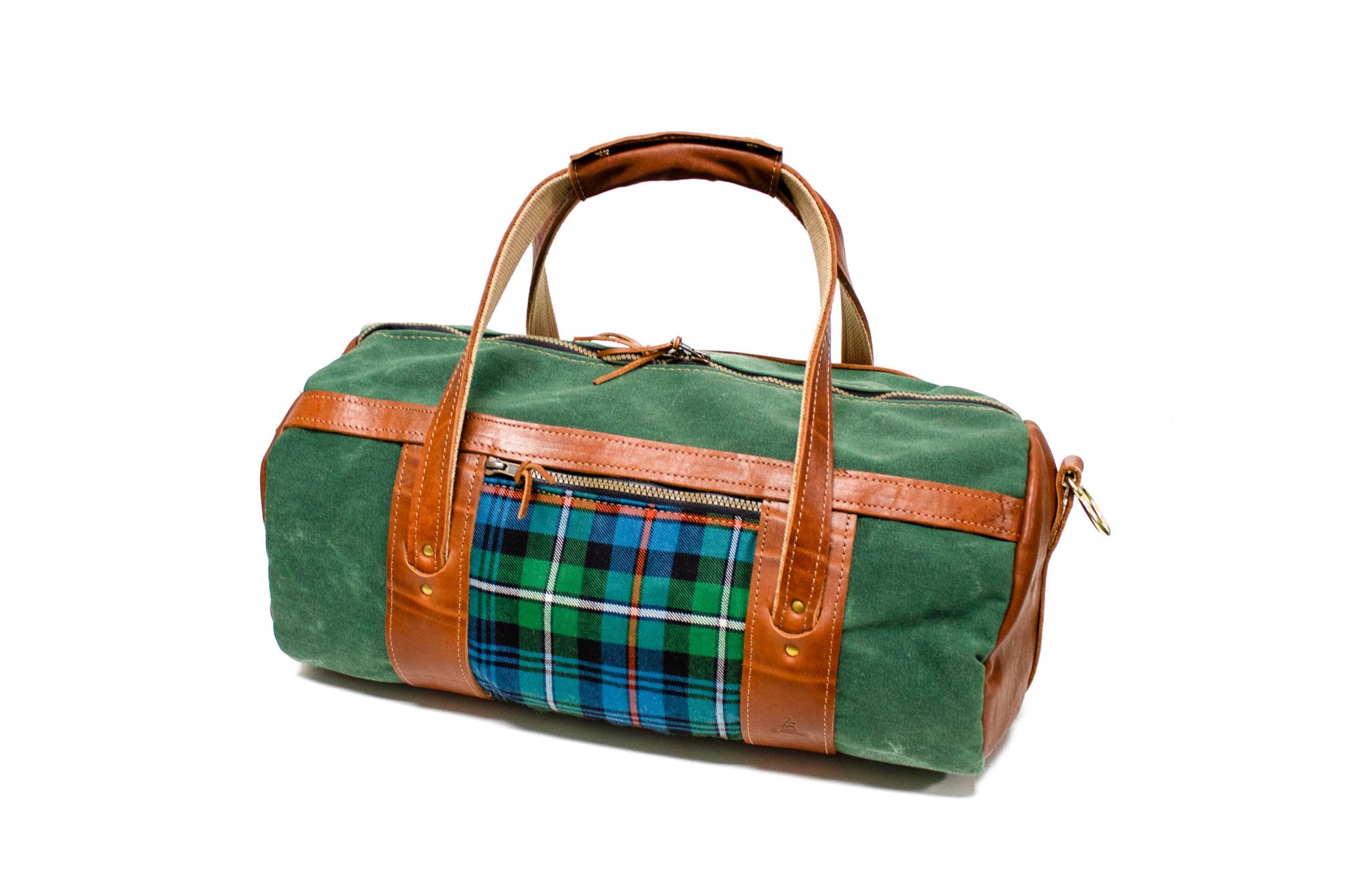 Club Duffel Bag- Spruce Green Waxed Cotton Duck with Mackenzie OC Tartan