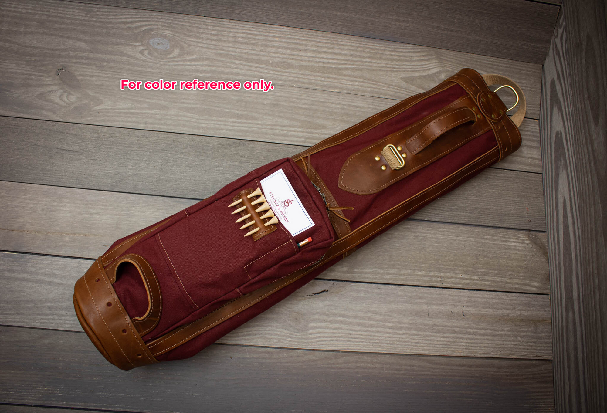 Leather & Classic Canvas Classic Staff Golf Bag- Maroon canvas with Chestnut leather trim
