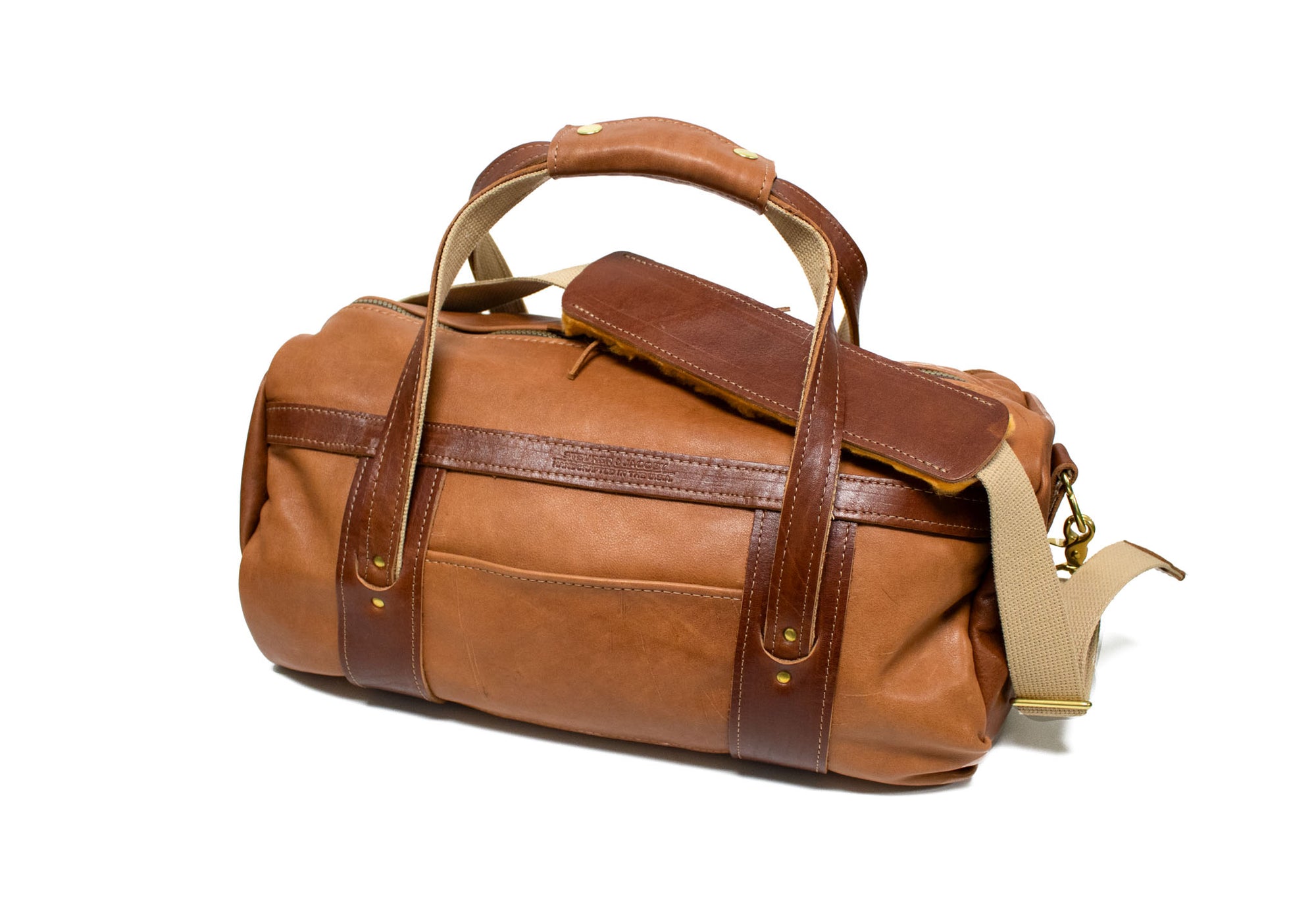 Natural Leather with Chestnut Leather Trim Club Duffel Bag- Steurer & Jacoby