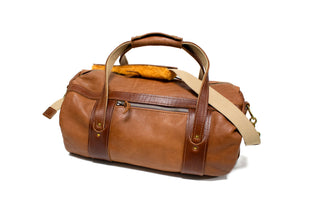 Natural Leather with Chestnut Leather Trim Club Duffel Bag- Steurer & Jacoby