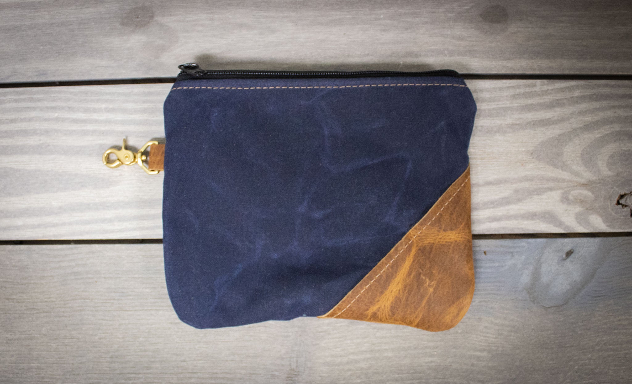 Leather and Navy Canvas Valuables Pouch- Steurer & Jacoby