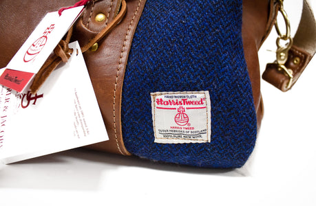 Navy Harris Tweed Club Duffel Bag Label- Steurer & Jacoby