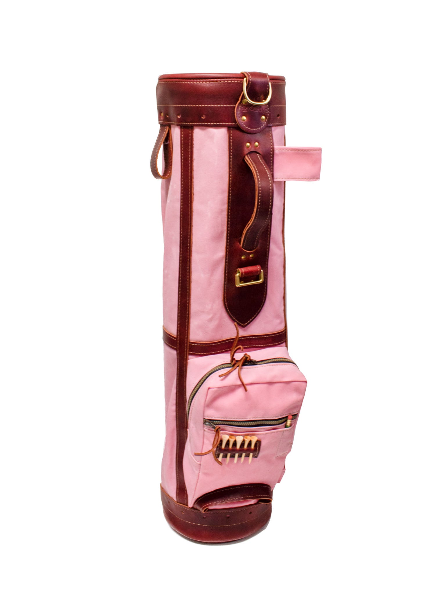 Light Pink and Burgundy Leather Sunday Style Golf Bag- Steurer & Jacoby