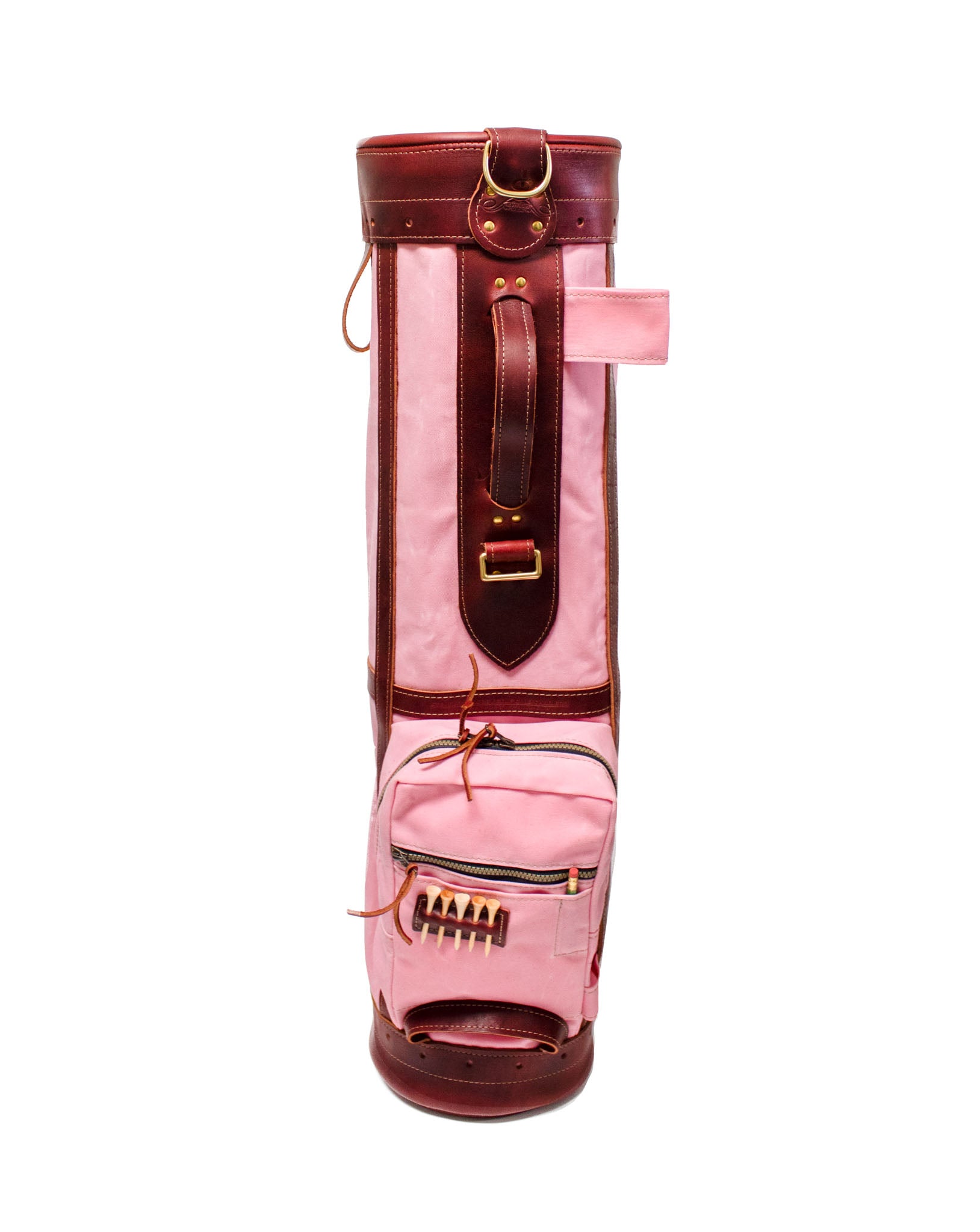 Light Pink and Burgundy Leather Sunday Style Golf Bag- Steurer & Jacoby
